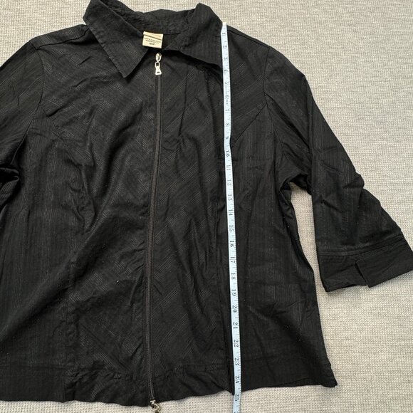 Faded Glory Womens Black Textured Zip Shirt Jacket 3/4 Sleeve Stretch Size 16W - Picture 11 of 15